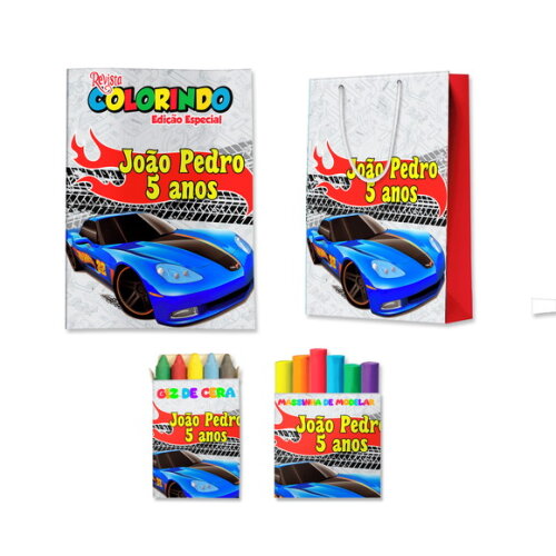 Kit Colorir com Massinha e Sacola Hot Wheels | Lembrancinha Festa Infantil