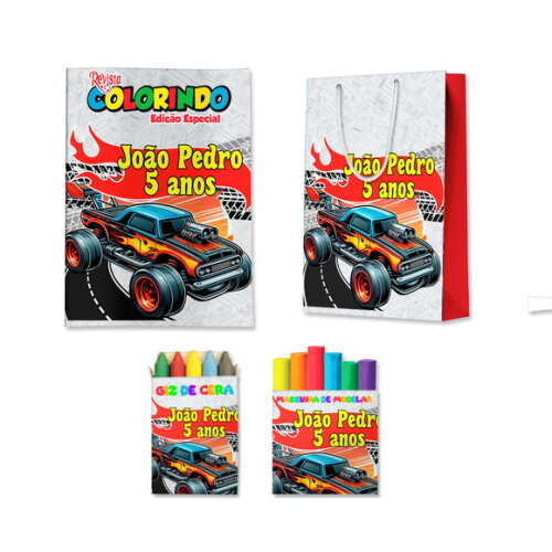 Kit Colorir com Massinha e Sacola Hot Wheels | Lembrancinha Festa Infantil