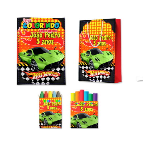 Kit Colorir com Massinha e Sacola Hot Wheels | Lembrancinha Festa Infantil