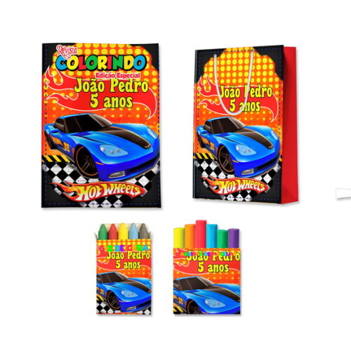 Kit Colorir com Massinha e Sacola Hot Wheels | Lembrancinha Festa Infantil