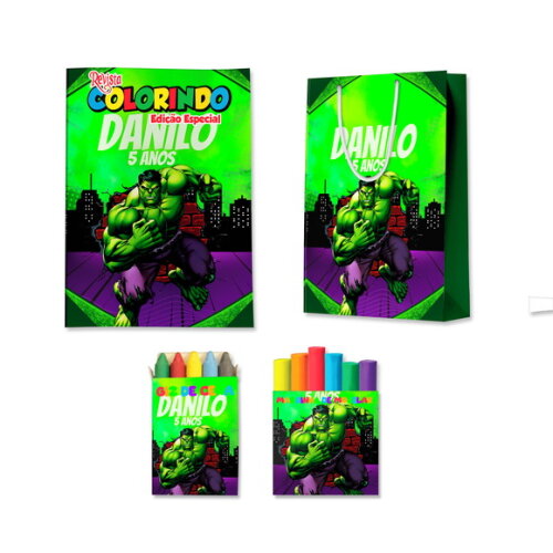 Kit Colorir com Massinha e Sacola Hulk | Lembrancinha Festa Infantil