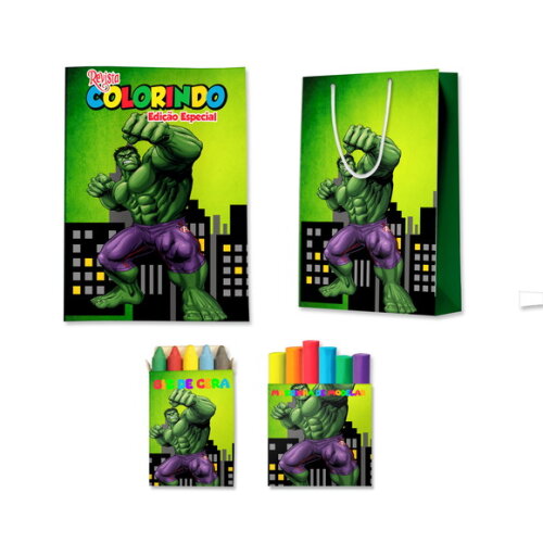Kit Colorir com Massinha e Sacola Hulk | Lembrancinha Festa Infantil
