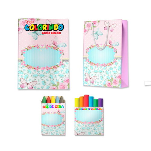 Kit Colorir com Massinha e Sacola Jardim de Borboletas | Lembrancinha Festa Infantil
