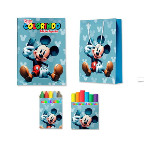 Kit Colorir com Massinha e Sacola Mickey Aquarela | Lembrancinha Festa Infantil