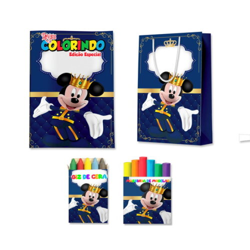 Kit Colorir com Massinha e Sacola Mickey Realeza | Lembrancinha Festa Infantil