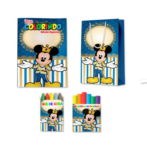 Kit Colorir com Massinha e Sacola Mickey Realeza | Lembrancinha Festa Infantil