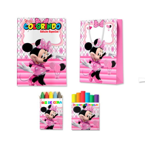 Kit Colorir com Massinha e Sacola Minnie Rosa | Lembrancinha Festa Infantil