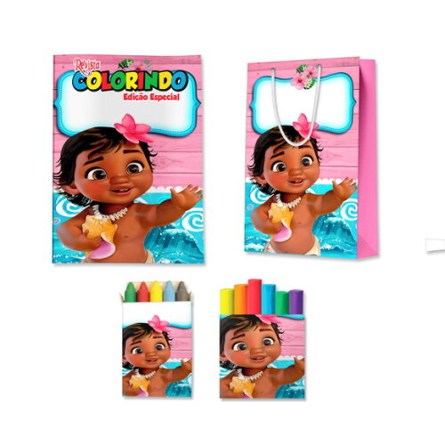 Kit Colorir com Massinha e Sacola Moana Baby | Lembrancinha Festa Infantil