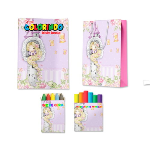 Kit Colorir com Massinha e Sacola Rapunzel Enrolados | Lembrancinha Festa Infantil