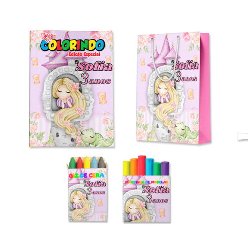 Kit Colorir com Massinha e Sacola Rapunzel Enrolados | Lembrancinha Festa Infantil