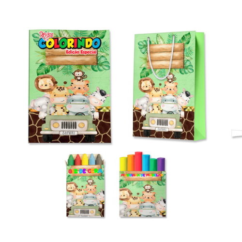 Kit Colorir com Massinha e Sacola Safari | Lembrancinha Festa Infantil