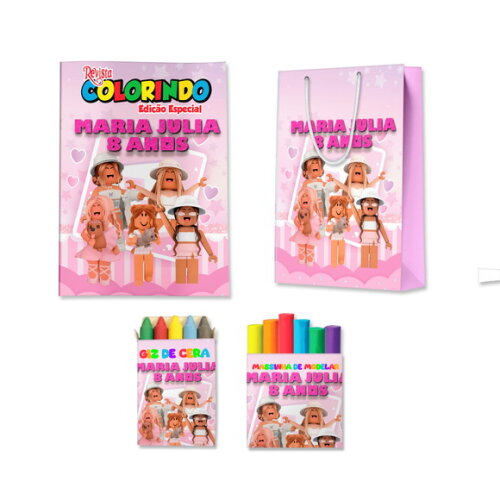 Kit Colorir com Massinha e Sacola Roblox Rosa | Lembrancinha Festa Infantil