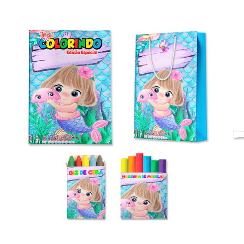 Kit Colorir com Massinha e Sacola Sereia Cute Baby | Lembrancinha Festa Infantil