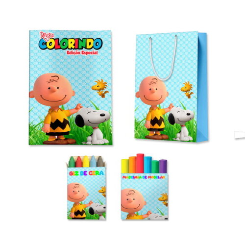 Kit Colorir com Massinha e Sacola Snoopy | Lembrancinha Festa Infantil