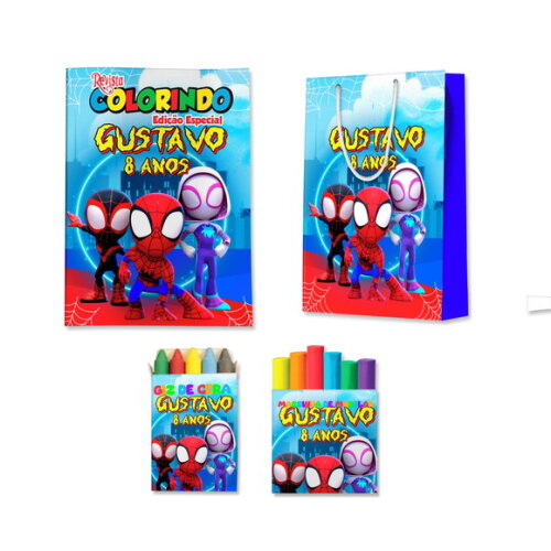 Kit Colorir com Massinha e Sacola Spidey e Seus Amigos | Lembrancinha Festa Infantil