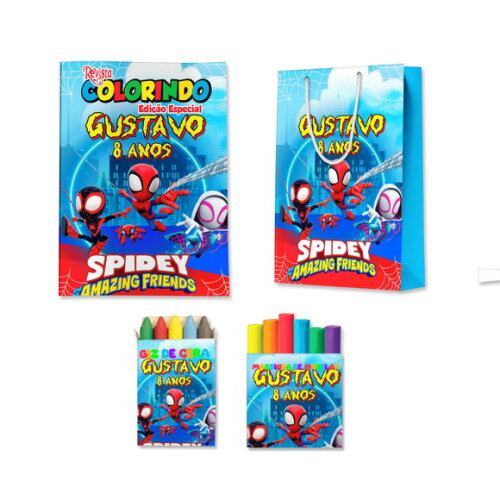 Kit Colorir com Massinha e Sacola Spidey e Seus Amigos | Lembrancinha Festa Infantil
