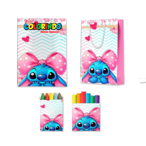 Kit Colorir com Massinha e Sacola Stitch | Lembrancinha Festa Infantil