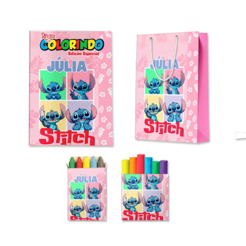 Kit Colorir com Massinha e Sacola Stitch | Lembrancinha Festa Infantil