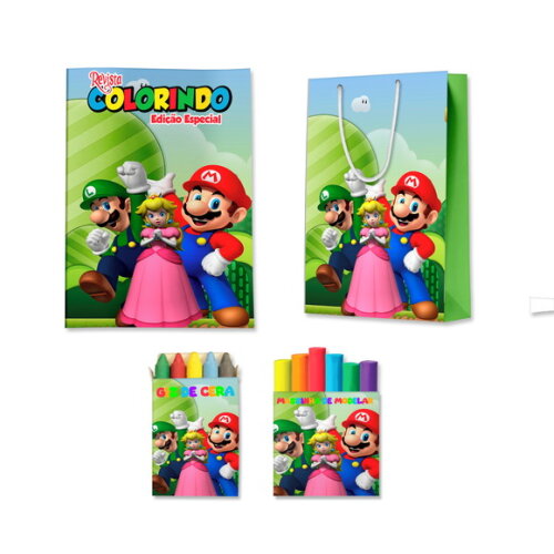 Kit Colorir com Massinha e Sacola Super Mario | Lembrancinha Festa Infantil