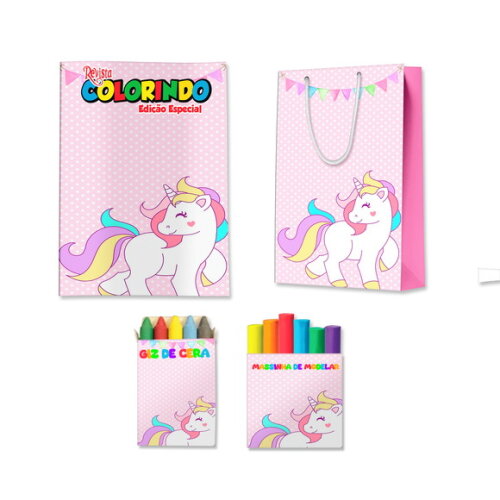 Kit Colorir com Massinha e Sacola Unicórnio | Lembrancinha Festa Infantil