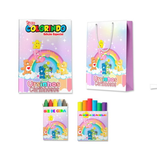 Kit Colorir com Massinha e Sacola Ursinhos Carinhosos | Lembrancinha Festa Infantil
