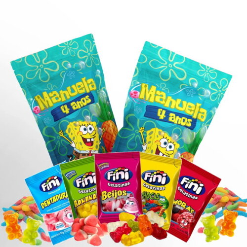 Fini Personalizado Bob Esponja no Saquinho Metalizado Zip Lock no Saquinho Metalizado | Lembrancinha Infantil