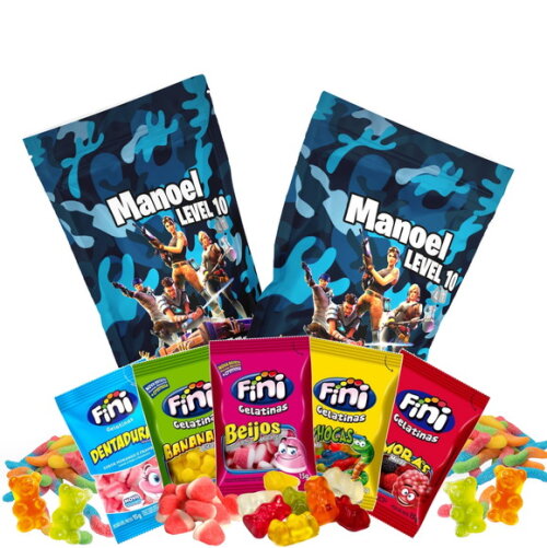 Fini Personalizado Fortnite no Saquinho Metalizado Zip Lock no Saquinho Metalizado | Lembrancinha Infantil
