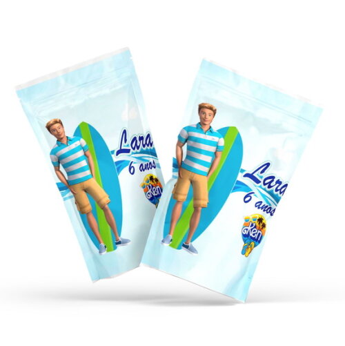 Fini Personalizado Ken Barbie no Saquinho Metalizado Zip Lock no 