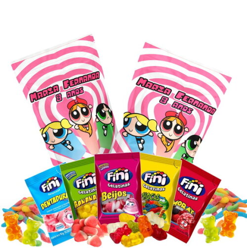 Fini Personalizado Meninas Super Poderosas no Saquinho Metalizado Zip Lock no Saquinho Metalizado | Lembrancinha Infantil