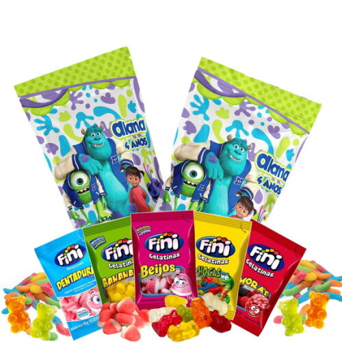 Fini Personalizado Monstros Sa no Saquinho Metalizado Zip Lock no Saquinho Metalizado | Lembrancinha Infantil