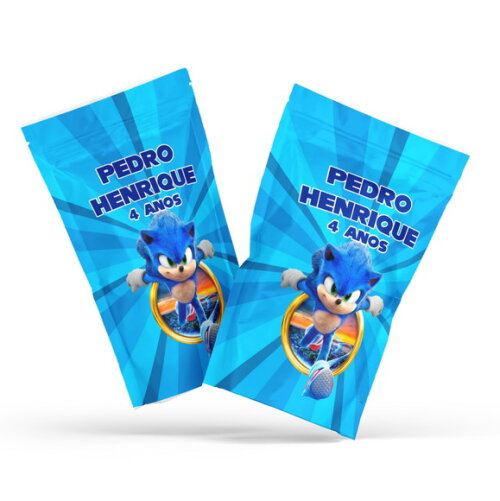 Fini Personalizado Sonic no Saquinho Metalizado Zip Lock no Saqui