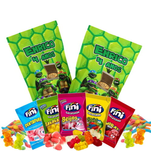 Fini Personalizado Tartaruga Ninja no Saquinho Metalizado Zip Lock no Saquinho Metalizado | Lembrancinha Infantil
