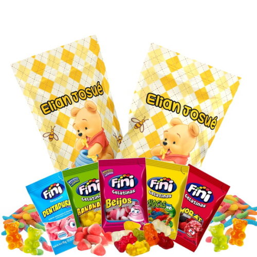 Fini Personalizado Ursinho Pooh no Saquinho Metalizado Zip Lock no Saquinho Metalizado | Lembrancinha Infantil