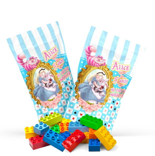 Blocos de Montar Alice no País das Maravilhas no Saquinho Personalizado | Lembrancinha Infantil