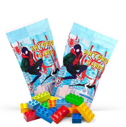 Blocos de Montar Aranhaverso Homem Aranha no Saquinho Personalizado | Lembrancinha Infantil