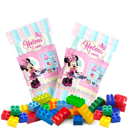 Blocos de Montar Confeitaria da Minnie no Saquinho no Saquinho Personalizado | Lembrancinha Infantil