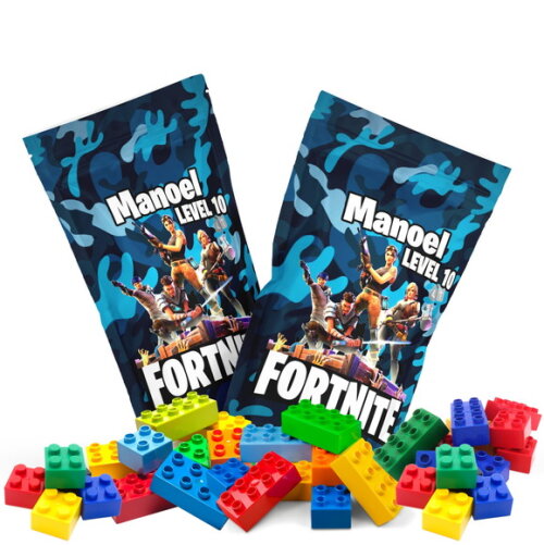 Blocos de Montar Fortnite no Saquinho Metalizado Zip Lock no Saquinho Personalizado | Lembrancinha Infantil