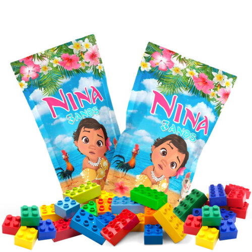 Blocos de Montar Moana Baby no Saquinho Metalizado no Saquinho Personalizado | Lembrancinha Infantil