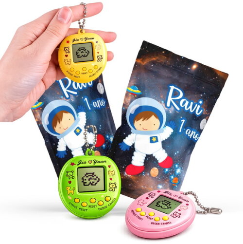 Tamagotchi Astronauta |  no Zip Metalizado no Saquinho Personalizado | Lembrancinha Infantil