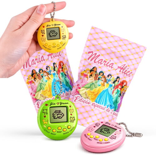 Tamagotchi Princesas |  no Zip Metalizado no Saquinho Personalizado | Lembrancinha Infantil