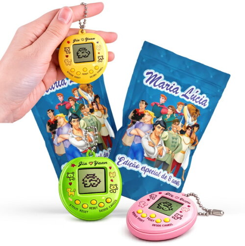 Tamagotchi Príncipes |  no Zip Metalizado no Saquinho Personalizado | Lembrancinha Infantil