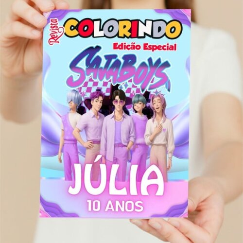 Livro de Colorir Saja Boys Kpop Personalizada 15x21 cm | Lembrancinha Festa Infantil
