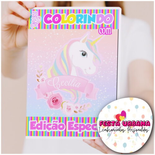Livro de Colorir Unicórnio Tam G 15x21 Cm | Lembrancinha Festa Infantil