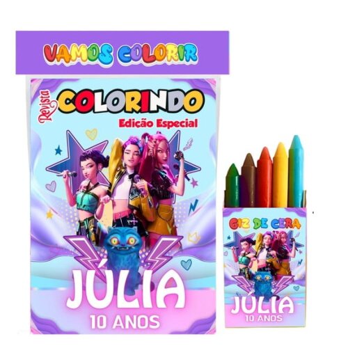 Kit Colorir com Giz  Guerreiras do Kpop 14x10cm | Lembrancinha Festa Infantil