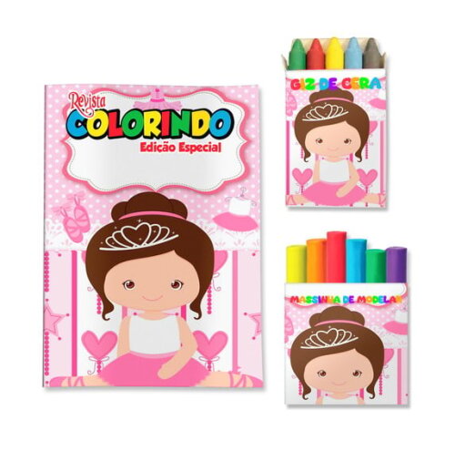 Kit Colorir com Giz e Massinha Bailarina | Lembrancinha Festa Infantil