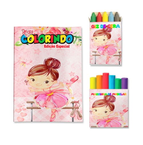Kit Colorir com Giz e Massinha Bailarina | Lembrancinha Festa Infantil