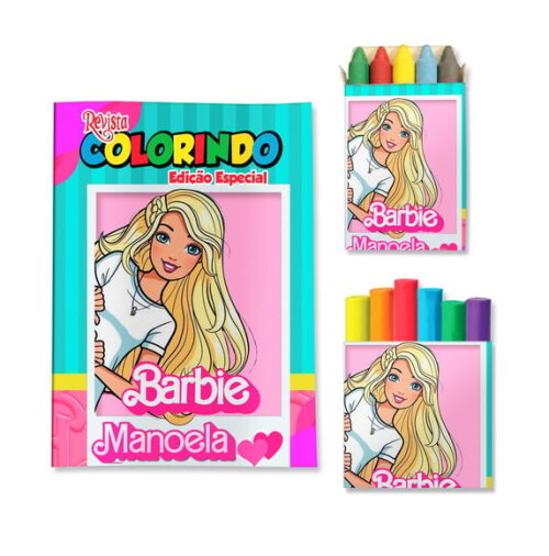 Kit Colorir com Giz e Massinha Barbie | Lembrancinha Festa Infantil