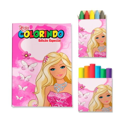 Kit Colorir com Giz e Massinha Barbie | Lembrancinha Festa Infantil