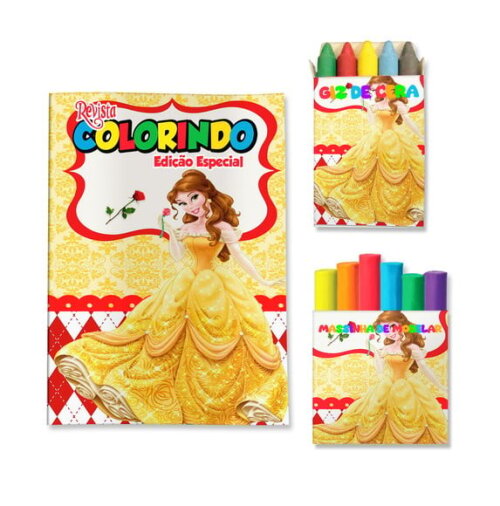 Kit Colorir com Giz e Massinha Bela e a Fera | Lembrancinha Festa Infantil