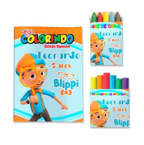 Kit Colorir com Giz e Massinha Blippi | Lembrancinha Festa Infantil